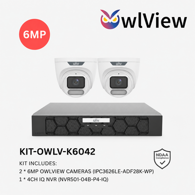 Uniview UNV Acutrack Owlview 2 x 6MP Smart CCTV Kit; 4CH NVR - NO HDD included