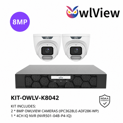 Uniview UNV Acutrack Owlview 2 x 8MP Triguard CCTV Kit; 4CH NVR - NO HDD included
