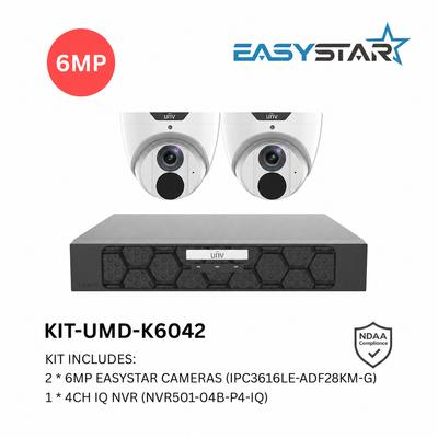 Uniview UNV 2 x 6MP Easystar AI CCTV Kit; NVR - NO HDD included