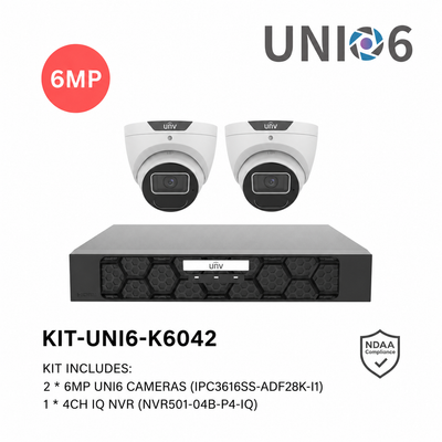 Uniview UNV Acutrack Triguard 2 x 6MP Active Deterrence CCTV Kit; 4CH NVR - NO HDD included