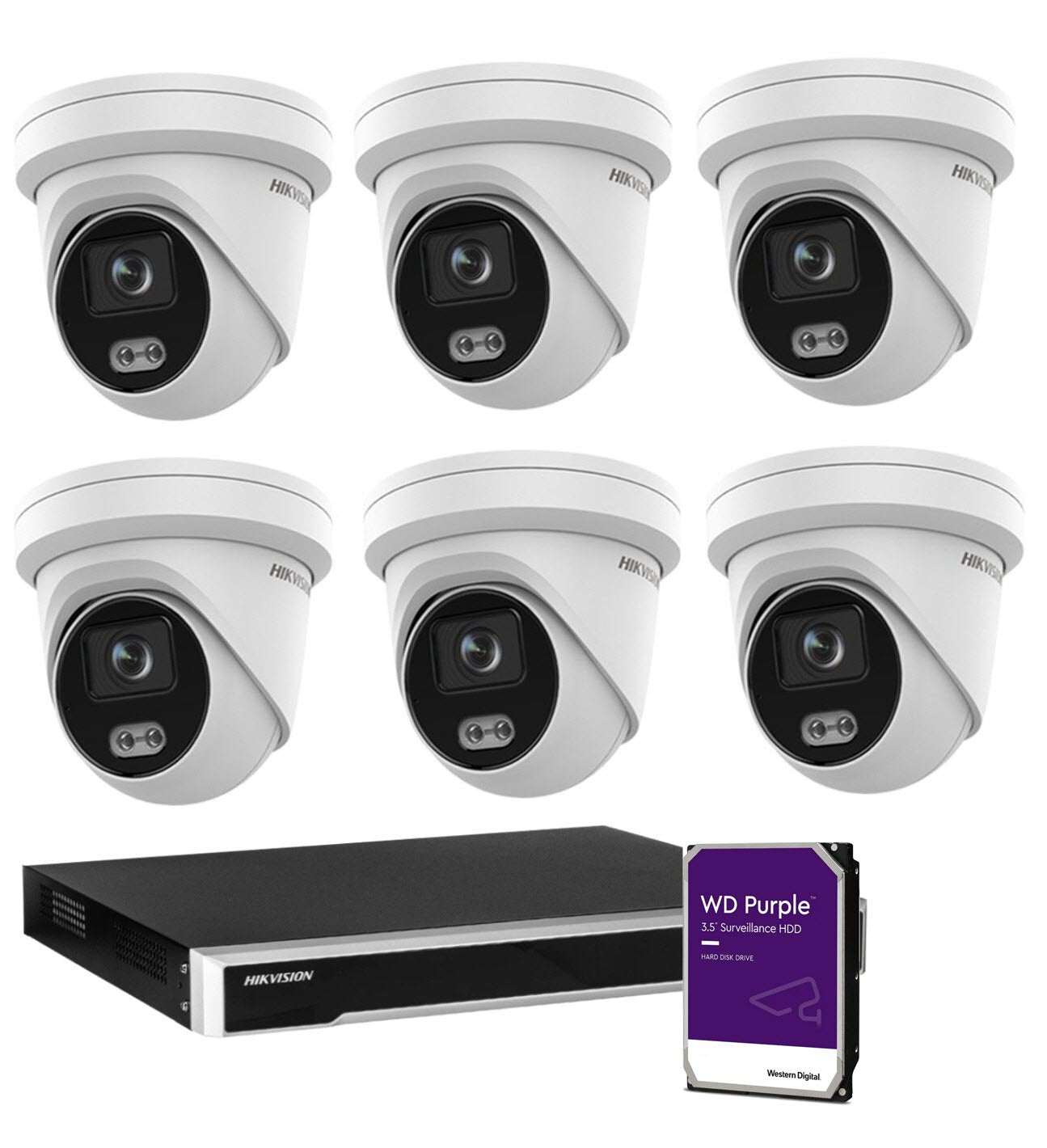 6MP Hikvision Colorvu CCTV Kit: x Outdoor Colorvu Turret 8CH M Series NVR 3TB