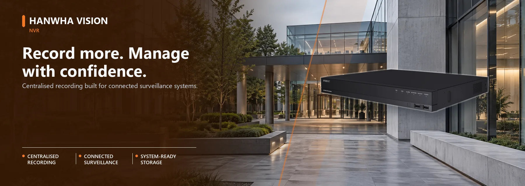 Hanwha NVR product shown in a Security Australia surveillance setting.