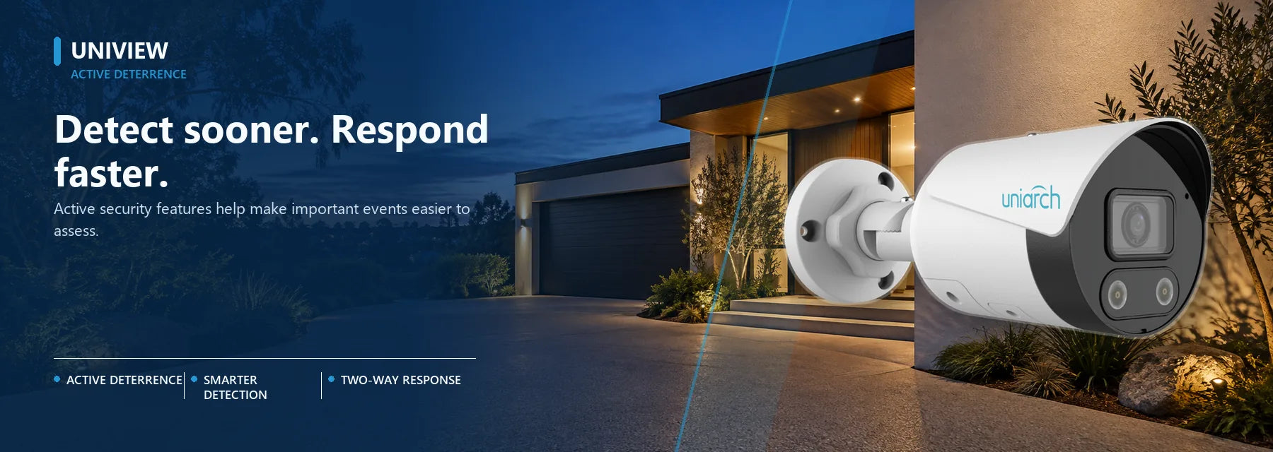 UNV Uniarch Tri-Guard Active Deterrance product shown in a Security Australia surveillance setting.