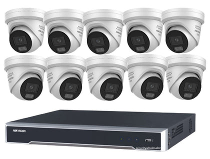 Hikvision 10 Camera 8MP ColorVu 3.0 DS-2CD2387G3-LIS2UY/SL Smart Hybrid Light Turret Kit with DS-7616NI-M2/16P 16CH PoE 8K NVR, Strobe & Speaker, NO HDD INCLUDED