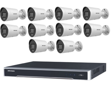 Hikvision 10 Camera 6MP AcuSense Security Kit with DS-7616NI-M2/16P 16CH 16 PoE 8K NVR, 10x DS-2CD2066G2H-IU Fixed Mini Bullet Cameras, Built-In Microphone, No HDD Included