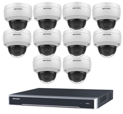 Hikvision 10 Camera 8MP AcuSense Security Kit with DS-7616NI-M2/16P 16CH 16 PoE 8K NVR, 10x DS-2CD2186G2H-ISU Fixed Turret Cameras, Built-In Microphone, No HDD Included