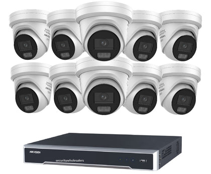 Hikvision 10 Camera 6MP ColorVu DS-2CD2367G3-LIS2UY/SL Turret Kit with DS-7616NI-M2/16P 16CH PoE 8K NVR - no HDD