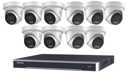 Hikvision 10 Camera 8MP AcuSense DS-2CD2386G2H-IU Turret Kit with DS-7616NI-M2/16P 16CH PoE 8K NVR, No HDD Included