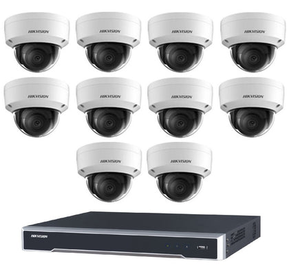 Hikvision 10 Camera 6MP AcuSense Security Kit with DS-7616NI-M2/16P 16CH 16 PoE 8K NVR, 10x DS-2CD2166G2H-ISU Fixed Turret Cameras, Built-In Microphone, No HDD Included