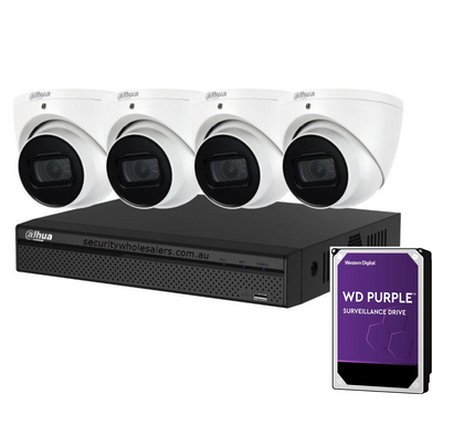 Dahua 4 x 6MP DH-IPC-HDW3666EMP-S-AUS SMD 4.0 AI Turret Security Kit 50m IR 2.8mm with Wizsense + 4CH NVR + 2TB HDD