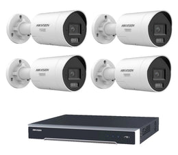Hikvision 4 Camera 8MP AcuSense Security Kit with DS-7604NI-M1/4P 4CH PoE NVR, 4x DS-2CD2086G2H-I2U/SL Fixed Bullet Cameras, 2-Way Audio, Active Strobe Light, No HDD Included