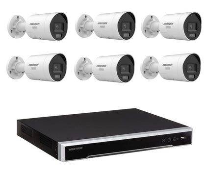 Hikvision 6 Camera 6MP Smart Hybrid Light Security Kit with DS-2CD2067G3-LI2UY/SL Cameras & DS-7608NI-M2/8P 8 Channel 8 PoE NVR, No HDD