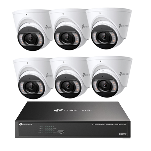 8MP 8CH TP-Link CCTV Kit: 6 x IP Turret Cameras (Full-Colour Speaker ...