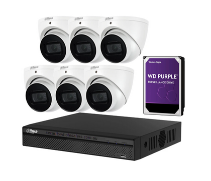 Dahua 6 x 6MP DH-IPC-HDW3666EMP-S-AUS Eyeball / Turret Kit 50m IR + 8CH NVR + 2TB HDD, Wizsense