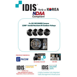 IDIS 12MP 4X Vandal-Resistant IR Fisheye Camera KIT, NDAA Compliant