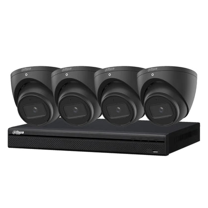 Dahua 8 MP + 4 Channels Kit: 4 x WizSense Fixed Starlight Turret Cameras, AI NVR - Black
