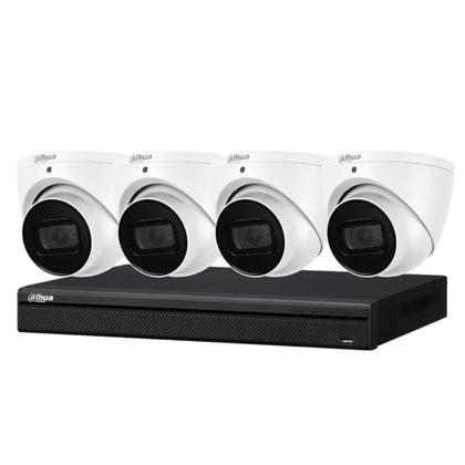 Dahua 8 MP + 4 Channels Kit: 4 x WizSense Fixed Starlight Turret Cameras, AI NVR - NO HDD