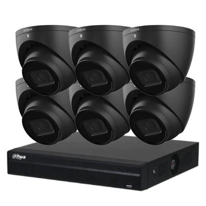 Dahua 8 MP + 8 Channels Kit: 6 x WizSense Fixed Starlight Turret Cameras, AI NVR - Black