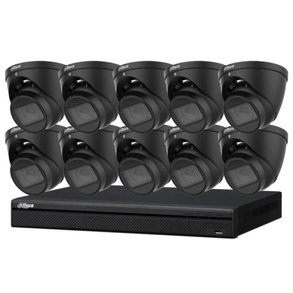 Dahua 8 MP + 16 Channels Kit: 10 x WizSense Fixed Starlight Turret Cameras, AI NVR - Black