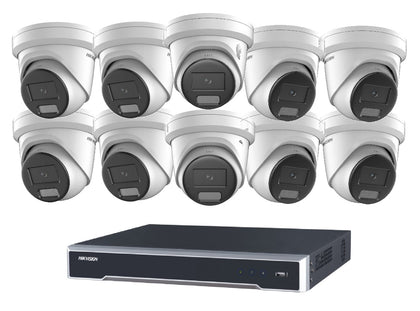Hikvision 10 Camera 8MP AcuSense Active Deterrence Turret Kit with DS-7616NI-M2/16P 16CH PoE 8K NVR, 2.8mm Lens, IR 30m - no HDD included