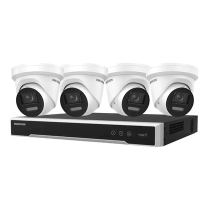 Hikvision 4 x 8MP Cameras & 8 Channel NVR CCTV Kit: 4 x ColorVu Hybrid Turret Cameras + 8CH 8K NVR Bundle