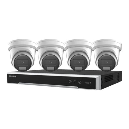 Hikvision 4 x 8MP Strobe Light, Two-way Audio, Alarm Cameras &amp; 8 Channel NVR CCTV Kit: 4 x ColorVu Turret Cameras + 8CH 8K NVR Bundle