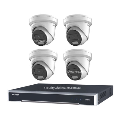 Hikvision 6MP 4CH CCTV Kit: 4x Liveguard Acusense Cameras with Strobe, Audio, Smart Light + 4CH PoE NVR without HDD (DS-2CD2366G2H-IS2U-SL, DS-7604NI-I1-4P)