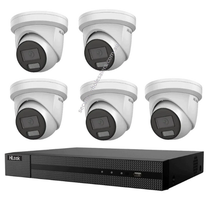 HiLook Hikvision 6MP AcuSense CCTV Kit - 5x Turret IPC-T361H-MU + 8CH PoE NVR 4TB / 2 x Wall