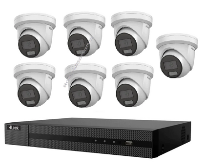 HiLook Hikvision 6MP AcuSense CCTV Kit - 7x Turret IPC-T361H-MU + 8CH PoE NVR 4TB / 2 x Wall