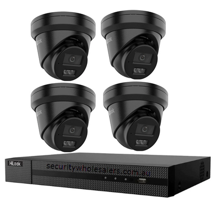 Hikvision Hilook 6MP Acusense 4 Camera 4CH Turret CCTV Kit BLACK