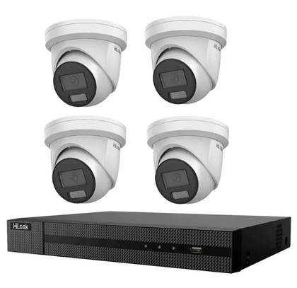 HiLook Hikvision 6MP AcuSense CCTV Kit - 4x Turret IPC-T361H-MU + 4CH PoE NVR (NVR-104MH-C/4P)
