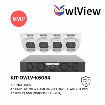 Uniview UNV Acutrack Owlview 4 x 6MP Smart CCTV Kit; 8CH NVR - NO HDD included