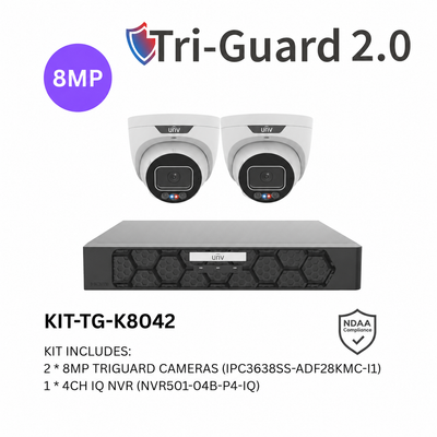 Uniview UNV Acutrack Triguard 2 x 8MP Active Deterrence CCTV Kit; 4CH NVR - NO HDD included