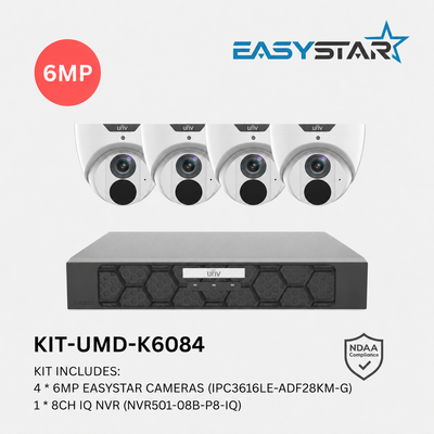 Uniview UNV 4 x 6MP Easystar AI CCTV Kit; 8CH NVR - NO HDD included