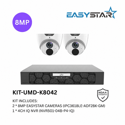 Uniview UNV 2 x 8MP Easystar AI CCTV Kit & 4CH NVR - NO HDD included
