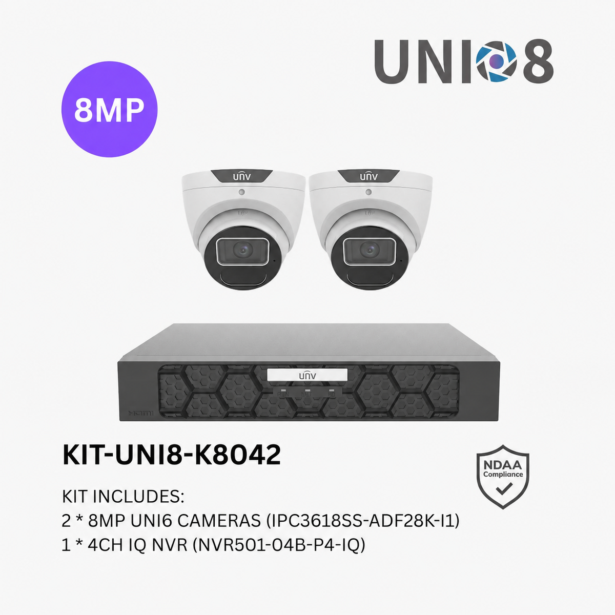 Uniview UNV Acutrack UNI8 2 x 8MP AI Security Camera Kit; 4CH NVR - NO HDD included