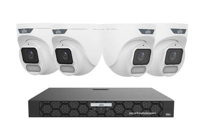 Uniview 8MP OwlView Security Kit – 4x Turret Cameras with IQ Series NVR, ColorHunter Warm Light & Built-in Microphones