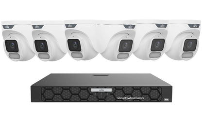 Uniview 6x 6MP OwlView Security Kit – 6 Turret Cameras with IQ Series NVR, Warm Light ColorHunter & Built-in Mic CCTV System