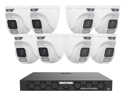 Uniview 8x 6MP OwlView Turret Security Kit with IQ Series NVR, Warm Light ColorHunter & Mic