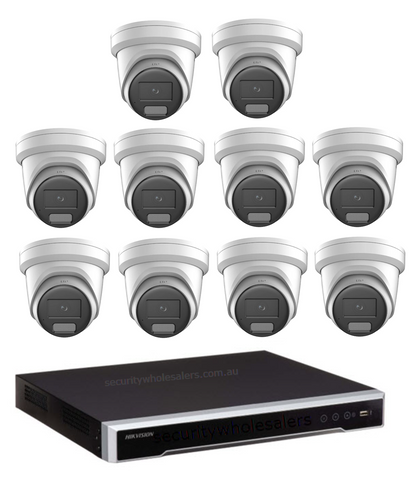 8MP Hikvision Colorvu HYBRID CCTV Kit: 10 x Liveguard Cameras + 16CH M Series NVR / 4TB