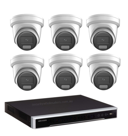 Hikvision 6MP 8CH ColorVu 3.0 Hybrid CCTV Kit: 6 LiveGuard Turret Cameras + 8CH M Series PoE NVR No HDD (DS-2CD2367G3-LIS2UY/SL, DS-7608NI-M2/8P)