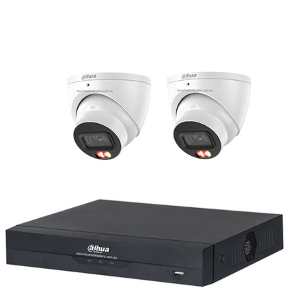 Dahua 6MP 4CH CCTV Kit - 2x Smart Dual Light Turret Cameras with SMD 4.0 & Mic + 4CH PoE NVR (DH-IPC-HDW3667EM-S-IL-ANZ, DHI-NVR4104HS-P-AI/ANZ)