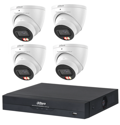 Dahua 6MP 8CH CCTV Kit - 4x Smart Dual Light Turret Cameras with SMD 4.0 & Mic + 8CH PoE NVR (DH-IPC-HDW3667EM-S-IL-ANZ, DHI-NVR4108HS-8P-AI/ANZ)