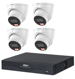Dahua 6MP 4CH CCTV Kit - 4x Smart Dual Light Turret Cameras with SMD 4.0 & Mic + 4CH PoE NVR (DH-IPC-HDW3667EM-S-IL-ANZ, DHI-NVR4104HS-4P-AI/ANZ)