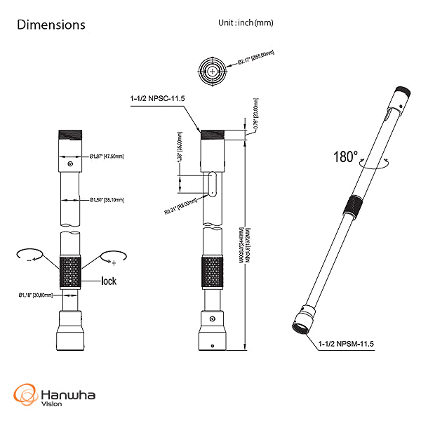 Hanwha Vision SBP-302CMW Telescopic Pendant Mount (White)