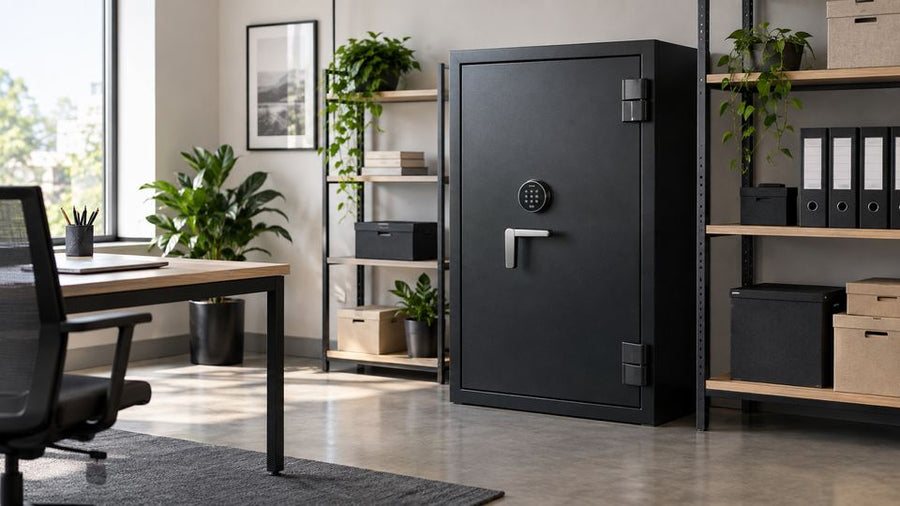 Secure cabinet and safe storage area in a clean office environment