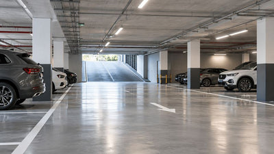 Clean basement car park and garage access environment