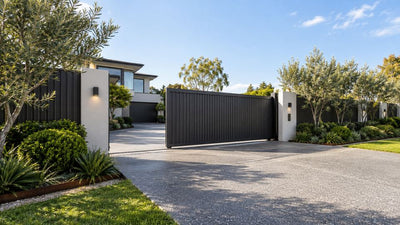 Modern driveway gate and property boundary for perimeter monitoring