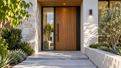 Modern front door entry and approach at a premium Australian property