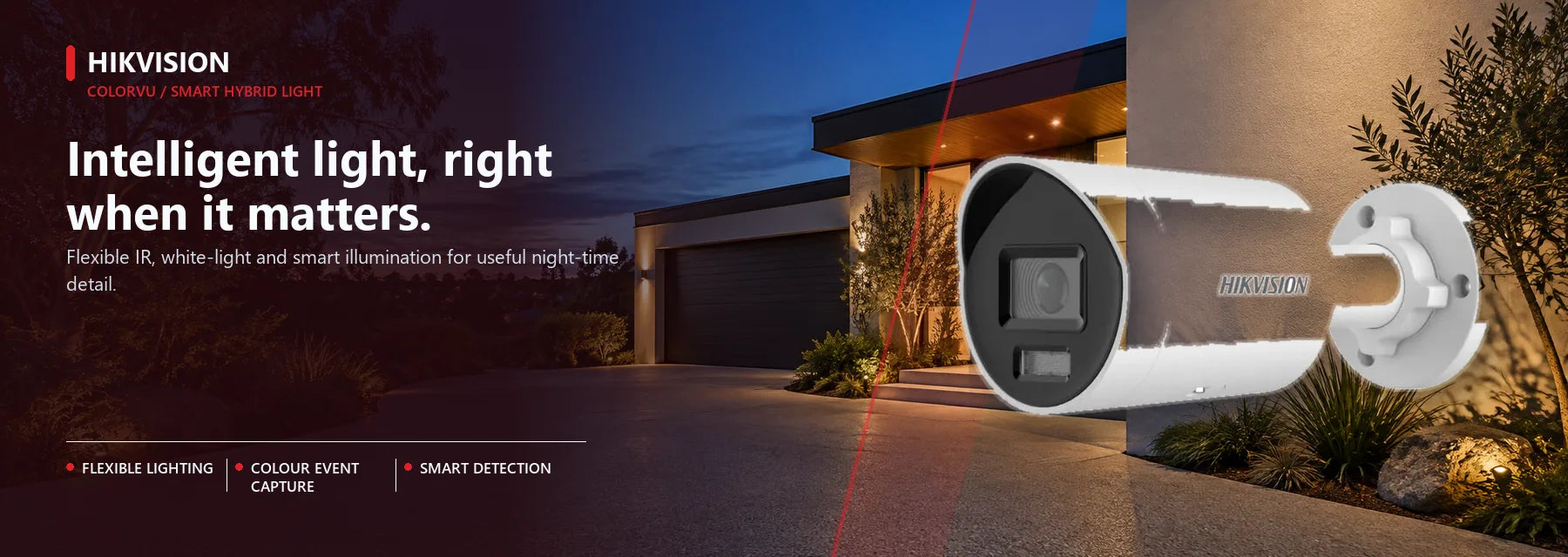 Hikvision colorvu and smart hybrid light shown in a relevant Australian property setting.